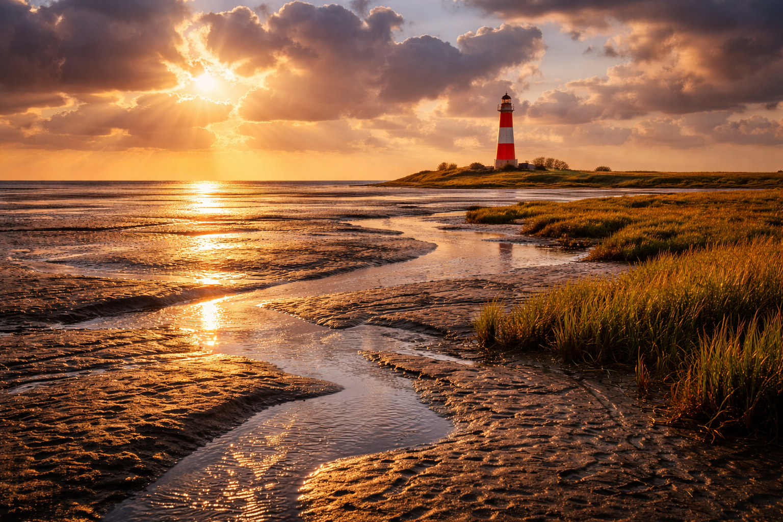 Nordseeküste – Wattenmeer, Leuchtturm und Inseln in Schleswig-Holstein